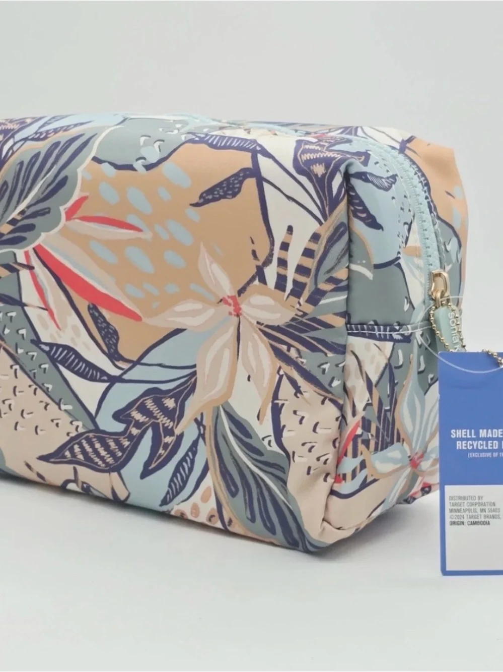 Soleil by Sonia Kashuk Floral Cosmetic Bag - Peach& Teal NWT